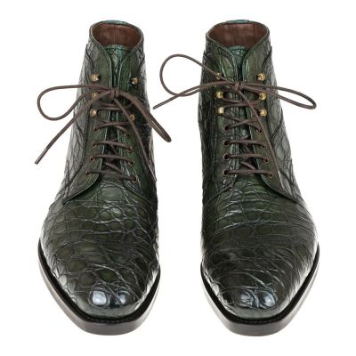 zapatos con alzas para hombres - Botas de trabajo de piel de cocodrilo verde 7CM