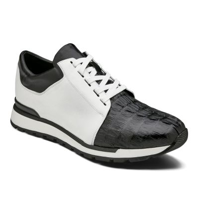 zapatos alzas para hombres - zapatillas deportivas informales con alzas de piel de cocodrilo/lagarto/becerro en blanco y negro de 7CM