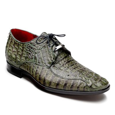 zapatos de vestir hombre altos- zapatos derby de cocodrilo exótico verde 7CM