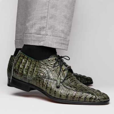 zapatos de vestir hombre altos- zapatos derby de cocodrilo exótico verde 7CM