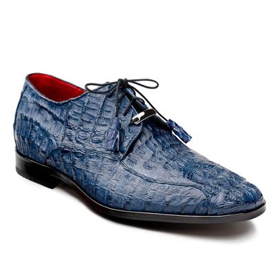 zapatos de vestir hombre altos - zapatos derby de piel de cocodrilo exótica azul marino 7CM