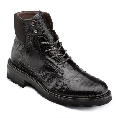 botas con alzas hombre - botas de piel de cocodrilo exótica negra/gamuza 7CM