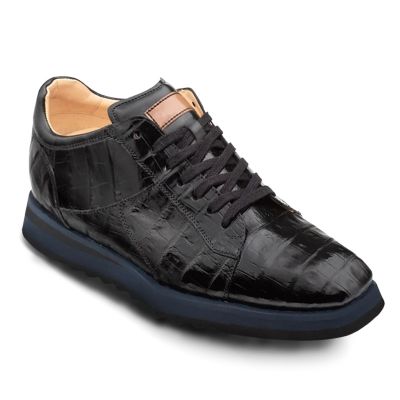 deportivas con tacon oculto hombre - zapatillas asimétricas de piel de cocodrilo exóticas negras de 7 CM