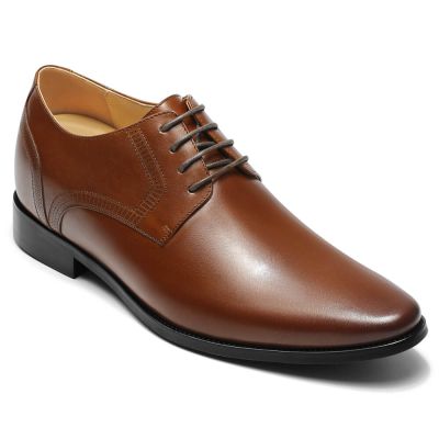 Cuero De Vacuno Marrón Zapatos De Vestir Hombre Altos - Zapatos Derby Clásicos Para Hombre 8 CM Más Alto