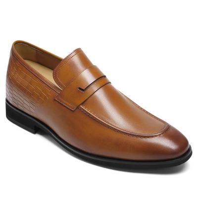 mocasines con alzas para hombre - zapatos de vestir sin cordones de cuero marrón 7cm