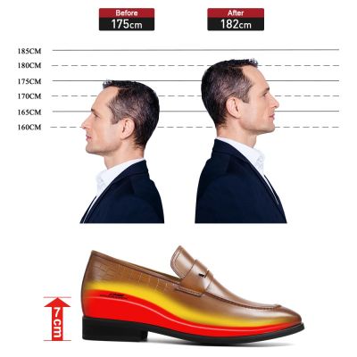 mocasines con alzas para hombre - zapatos de vestir sin cordones de cuero marrón 7cm