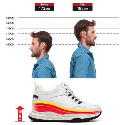 Zapatos de Aumento de Altura Hombres Blanco - Zapatillas Cuero de Deporte - 10 CM Más Alto