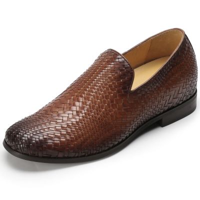 Mocasines Tejidos a Mano Hombre Marrones - Zapatos de Vestir - 7 CM Más Alto