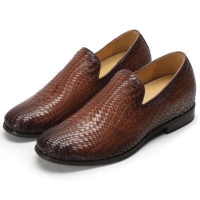 Mocasines Tejidos a Mano Hombre Marrones - Zapatos de Vestir - 7 CM Más Alto