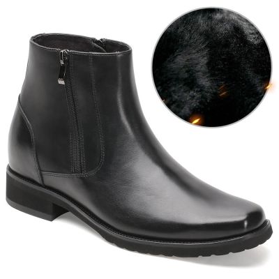 Botas con elevador CHAMARIPA para hombre de cuero negro con cremallera lateral botas de altura 8 CM