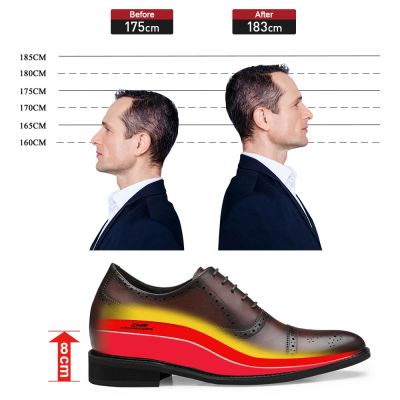 CHAMARIPA zapatos con plataforma hombre - zapatos de vestir hombre altos - marrón cuero Zapatos de vestir 8 CM Más Alto