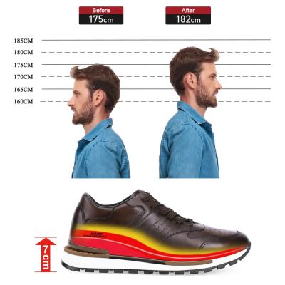 Zapatos de 7CM de altura - zapatos con elevador de hombre - piel de becerro marrón zapatos de hombre altos casuales - 7CM más alto