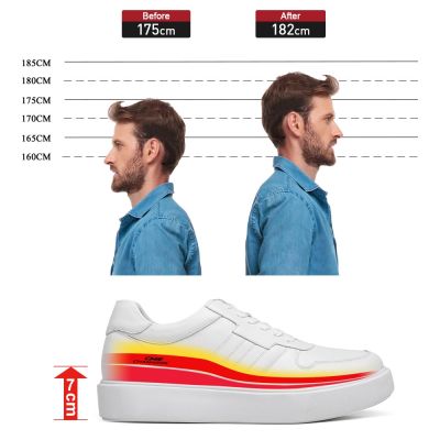 zapatos mas altos - más altos zapatos de hombre - zapatos de hombre de cuero de vaca blanco que te hacen más alto 7 CM