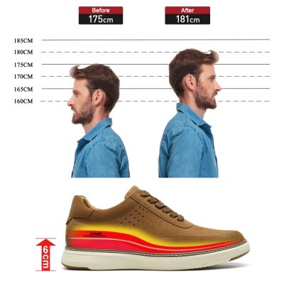 zapatos con alzas para hombre - zapatillas casuales marrones para hombre que te hacen más alto 6CM