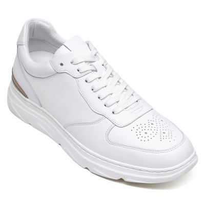 Cuero De Vaca Blanco Zapatos Con Alzas Para Hombre - Zapatillas Casuales Para Hombre 6 CM Más Alto