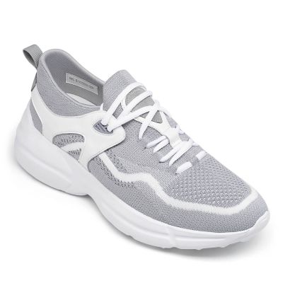 zapatos con alzas hombre - zapatillas ligeras para caminar - zapatillas de deporte de punto gris para hombres 7CM