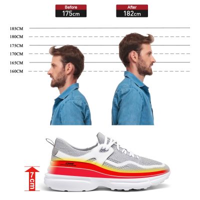 zapatos con alzas hombre - zapatillas ligeras para caminar - zapatillas de deporte de punto gris para hombres 7CM