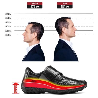 zapatillas con alzas - zapatos con alzas para hombres - zapatos de vestir de cocodrilo de lujo hechos a mano 6CM