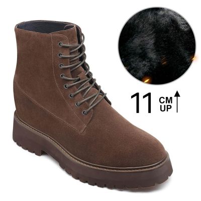 botas con alzas hombre - zapatos para ser mas alto - botas forradas de pelo calentitas ante marrón 11 CM