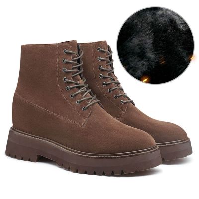 botas con alzas hombre - zapatos para ser mas alto - botas forradas de pelo calentitas ante marrón 11 CM