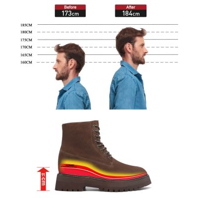 botas con alzas hombre - zapatos para ser mas alto - Botas Piel Ante Marrón 11 CM