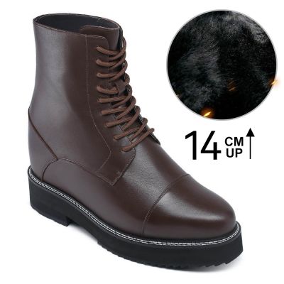 Botas Hombre Tacon Alto - Zapatos Con Tacones Para Hombres - botas forradas pelo marron calentitas 14 CM