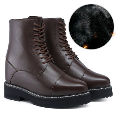 Botas Hombre Tacon Alto - Zapatos Con Tacones Para Hombres - botas forradas pelo marron calentitas 14 CM