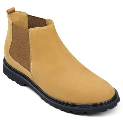 Botas Con Alzas Hombre - Zapatos Con Alzas Ofertas - Botas Chelsea De Nobuk Amarillas 7CM