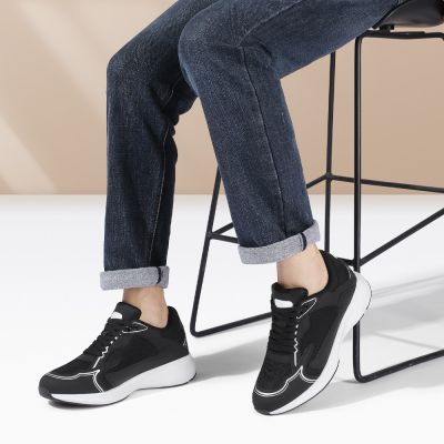 zapatos alzas hombre - Zapatillas negras de hombre transpirables que te hacen más alto 7CM