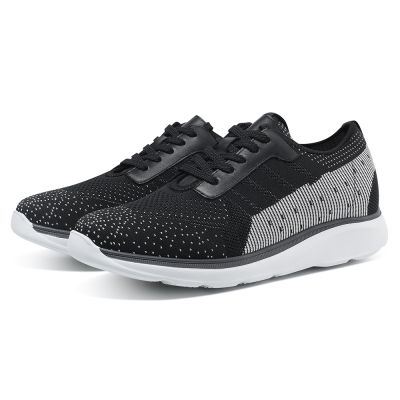 zapatos de hombre con alzas - Zapatillas deportivas casuales de punto negro 6cm