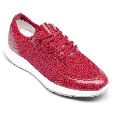 zapatos con altura hombre - zapatillas con altura hombre - Zapatillas de punto rojo para hombre 5 CM