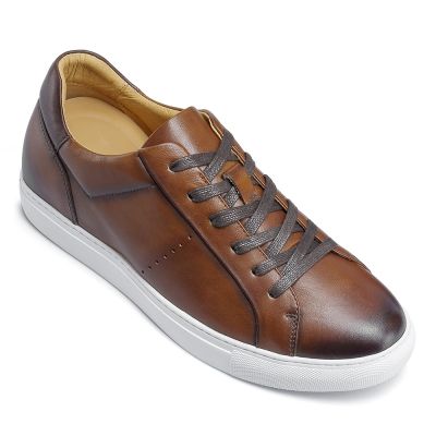 calzado con alzas hombre - zapatos para ser mas alto - zapatillas casuales marrones para hombre 6CM