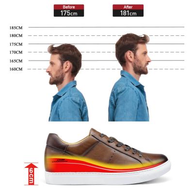 calzado con alzas hombre - zapatos para ser mas alto - zapatillas casuales marrones para hombre 6CM