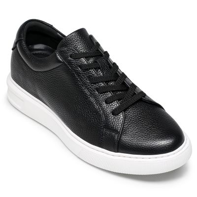 Casuales Zapatos Con Alzas Para Hombre - Piel De Vaca Negra Zapatos Con Alzas Deportivos Hombre 6CM