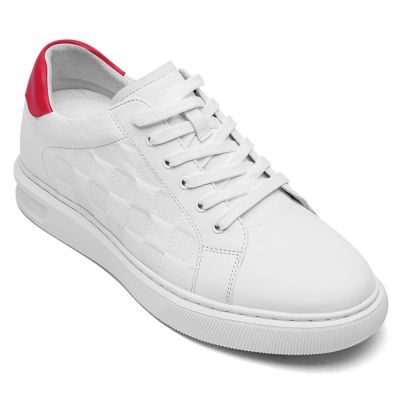 Deportivas Con Tacon Oculto Casuales - Cuero De Vaca Blanco Zapatos Con Alzas Para Hombres 7 CM Más Alto