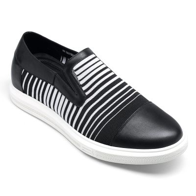 zapatos mas altos - zapatos para hombre con tacon oculto - Zapatillas sin cordones de punto negro 5 CM