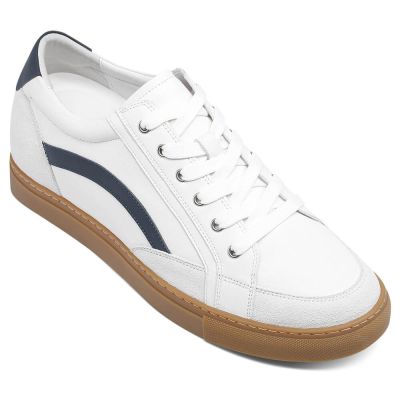 zapatos con tacon hombre - zapatos para ser mas alto - Zapatillas de cuero blancas para hombres 7 CM