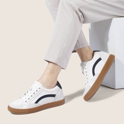 zapatos con tacon hombre - zapatos para ser mas alto - Zapatillas de cuero blancas para hombres 7 CM