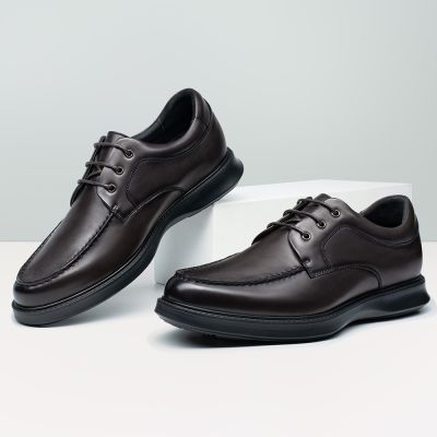 zapatos alzas hombre - zapatos con alzas para hombres - Zapatos Derby de Cuero Marrón Oscuro para Hombre 6 CM