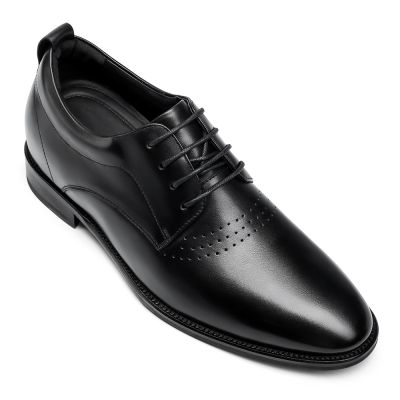 Cuero Zapatillas Con Alzas - Zapatos De Vestir Hombre Hacerte Parecer Más Alto - Piel De Becerro Negra Zapatos Con Alzas Para Hombre 6 CM Más Alto