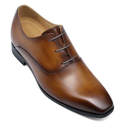 Zapatos Con Alzas Hombre - Zapatos De Vestir Hombre Altos - Zapatos Oxford Marrones 7 CM