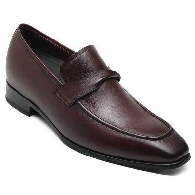 zapatos de altura - Mocasines con alzas para hombre color burdeos que hacen que los hombres sean más altos 7 CM