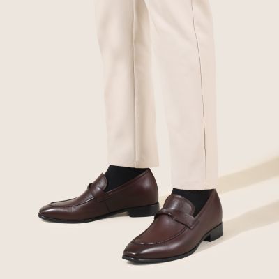 zapatos de altura - Mocasines con alzas para hombre color burdeos que hacen que los hombres sean más altos 7 CM