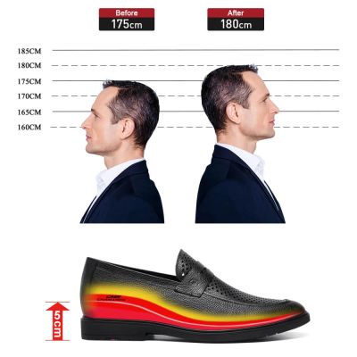 Zapatos Formales Con Alzador Sin Cordones - Cuero De Vaca Negro Zapatos De Hombre Con Alzas 5 CM Más Alto 