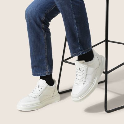 Zapatillas Con Alzas - Calzado Con Alzas - Zapatillas Casual Piel Blanca 6cm