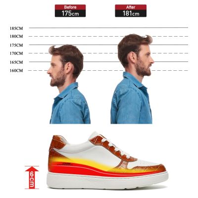 Zapatos Con Tacon Hombre - Zapatos Para Hombre Con Tacon Oculto De Piel De Vacuno En Color Blanco y Marrón De 6 CM