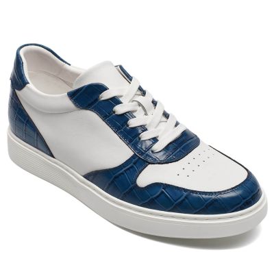 Zapatos Tacon Alto Para Hombres - Zapatos Con Alzas De Piel De Vacuno Blancos y Azules De 6CM