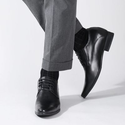 vegan elevator shoes for men - black height increasing vegan derby shoes 8cm / 3.15 Inches