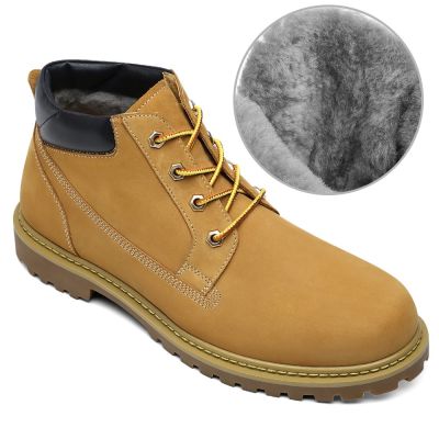 botas hombre tacon alto - botas de montaña con forro de lana en color amarillo-marrón 6cm