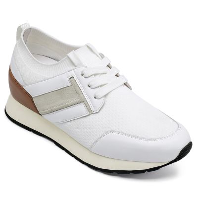 Zapatos Con Alzas Para Hombre - Cuero De Vaca Blanco Zapatillas Casuales 6 CM Más Alto 